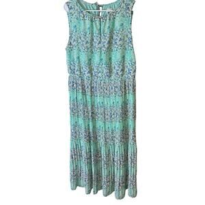 Maison Jules Maxi Dress pleated Mint green floral sleeveless sz L 12-14 Easter